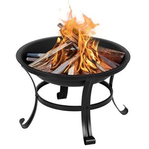 Douup 22-Inch Fire Bowl Backyard Fire Pit with Mesh Screen Cover, Log Grate, Firepit Poker, Waterproof Cover, Wood Burning Stove for Camping, Bonfire, Patio, Park