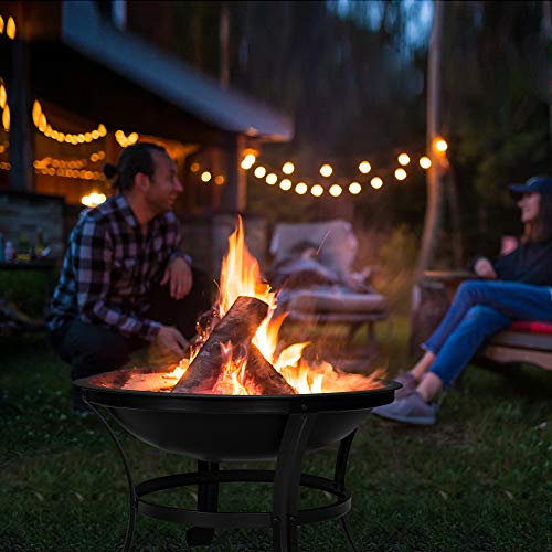 Douup 22-Inch Fire Bowl Backyard Fire Pit with Mesh Screen Cover, Log Grate, Firepit Poker, Waterproof Cover, Wood Burning Stove for Camping, Bonfire, Patio, Park