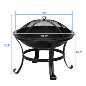 Douup 22-Inch Fire Bowl Backyard Fire Pit with Mesh Screen Cover, Log Grate, Firepit Poker, Waterproof Cover, Wood Burning Stove for Camping, Bonfire, Patio, Park