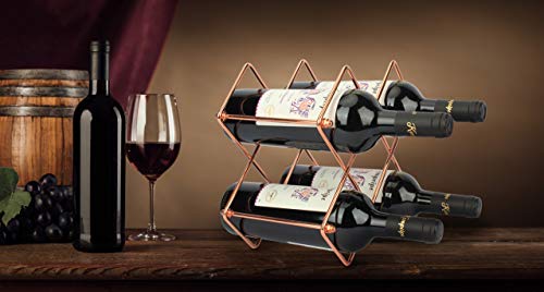 DreamiDeco Tabletop Wine Holder, Metal Countertop Wine Rack Freestanding, Hold 6 Wine Bottles,Perfect for Home Decor & Kitchen Storage, Bar, Wine Cellar, Cabinet, Pantry,Bar (Rose Gold, 2 Packs)