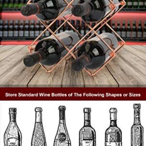 DreamiDeco Tabletop Wine Holder, Metal Countertop Wine Rack Freestanding, Hold 6 Wine Bottles,Perfect for Home Decor & Kitchen Storage, Bar, Wine Cellar, Cabinet, Pantry,Bar (Rose Gold, 2 Packs)