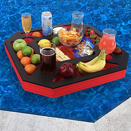 Polar Whale Large Floating Spa Hot Tub Bar Drink and Food Table Red and Black Refreshment Tray for Pool or Beach Party Float Lounge Durable Foam 23.5 Inches 9 Compartment UV Resistant