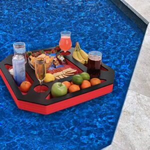 Polar Whale Large Floating Spa Hot Tub Bar Drink and Food Table Red and Black Refreshment Tray for Pool or Beach Party Float Lounge Durable Foam 23.5 Inches 9 Compartment UV Resistant