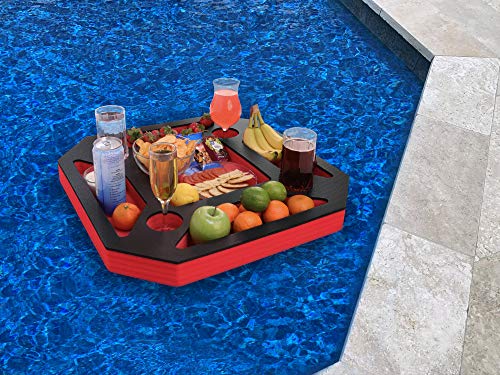 Polar Whale Large Floating Spa Hot Tub Bar Drink and Food Table Red and Black Refreshment Tray for Pool or Beach Party Float Lounge Durable Foam 23.5 Inches 9 Compartment UV Resistant