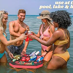 Polar Whale Large Floating Spa Hot Tub Bar Drink and Food Table Red and Black Refreshment Tray for Pool or Beach Party Float Lounge Durable Foam 23.5 Inches 9 Compartment UV Resistant