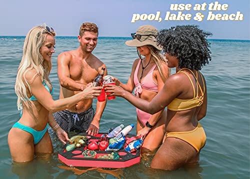 Polar Whale Large Floating Spa Hot Tub Bar Drink and Food Table Red and Black Refreshment Tray for Pool or Beach Party Float Lounge Durable Foam 23.5 Inches 9 Compartment UV Resistant