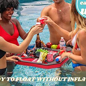 Polar Whale Large Floating Spa Hot Tub Bar Drink and Food Table Red and Black Refreshment Tray for Pool or Beach Party Float Lounge Durable Foam 23.5 Inches 9 Compartment UV Resistant