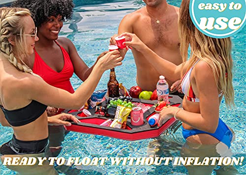 Polar Whale Large Floating Spa Hot Tub Bar Drink and Food Table Red and Black Refreshment Tray for Pool or Beach Party Float Lounge Durable Foam 23.5 Inches 9 Compartment UV Resistant