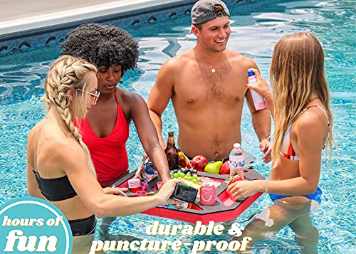 Polar Whale Large Floating Spa Hot Tub Bar Drink and Food Table Red and Black Refreshment Tray for Pool or Beach Party Float Lounge Durable Foam 23.5 Inches 9 Compartment UV Resistant