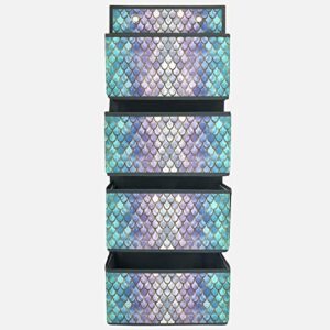 forchrinse purple blue mermaid scale over the door hanging wall organizer wall mount hanging organizer hanging shelves, 4 larger pockets