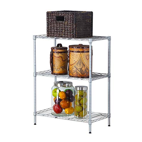 Kjzeex Heavy Duty Storage Shelving Unit,Concise 3 Layers Carbon Steel & PP Storage RackMetal Organizer Wire Rack, Chrome (Silver)