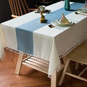 deep dream tablecloth, embroidered table cloth cotton linen wrinkle free tablecloths washable dust-proof table cover for kitchen dinning party (rectangle/oblong, 55 x 86 inch, sky blue)