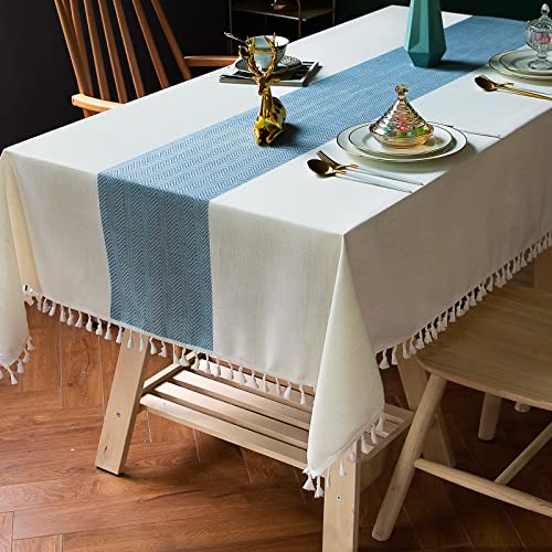 Deep Dream Tablecloth, Embroidered Table Cloth Cotton Linen Wrinkle Free Tablecloths Washable Dust-Proof Table Cover for Kitchen Dinning Party (Rectangle/Oblong, 55 x 86 Inch, Sky Blue)