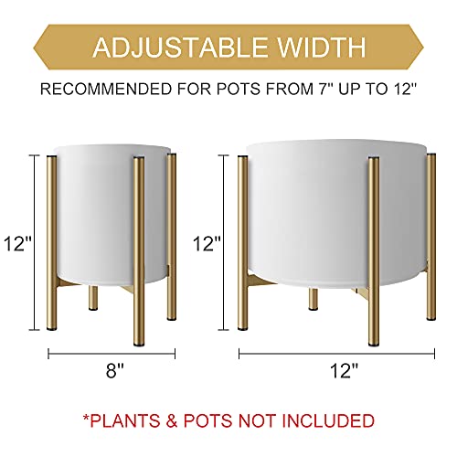 Plant Stand, Metal Plant Stands for Indoor Plants Adjustable for 8 9 10 11 12 inches Pot, Planter Stand Mid Century Stable Stylish Corner Plant Stand for Outdoor, Gold 1Pack, Pot not Included