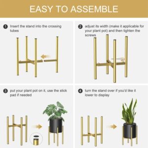 Plant Stand, Metal Plant Stands for Indoor Plants Adjustable for 8 9 10 11 12 inches Pot, Planter Stand Mid Century Stable Stylish Corner Plant Stand for Outdoor, Gold 1Pack, Pot not Included