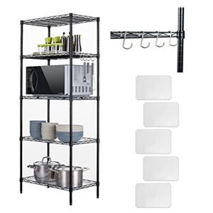 sunnysong 5 tier metal storage shelves, kitchen storage shelf,metal storage shelves unit perfect for laundry bathroom closet shelves microwave stand (black, (21.25 x 11.42 x 58.26))