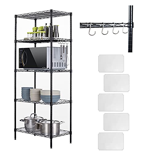 SUNNYSONG 5 Tier Metal Storage Shelves, Kitchen Storage Shelf,Metal Storage Shelves Unit Perfect for Laundry Bathroom Closet Shelves Microwave Stand (Black, (21.25 x 11.42 x 58.26))