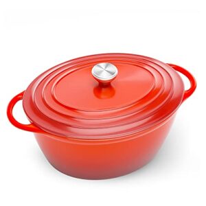 huabang enameled cast iron dutch oven with lid,cast iron pot, diameter suitable for all kinds of cookware and induction cooker,dishwasher,suitable for making food (7.3 quart, cerise oval)