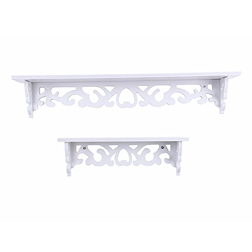 Wall Mounted Shelf, White Carved Shabby Chic Filigree Style Shelves Design Wall Shelf for Home, Bedroom, Study (S)