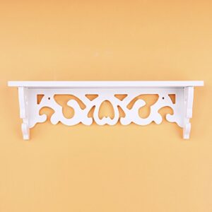 Wall Mounted Shelf, White Carved Shabby Chic Filigree Style Shelves Design Wall Shelf for Home, Bedroom, Study (S)