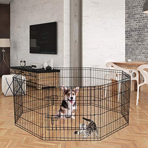 Puppy Pet Playpen 8 Panel 24 Inch Indoor Outdoor Metal Portable Folding Animal Exercise Dog Fence Ideal for Pet Animals Dog Cat Rabbit Breed Puppy (24" x 24" x 8)