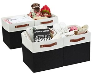 decomomo cube storage bins | fabric storage cubes closet organizer cubby bins for shelves cloth nursery decorative storage cubes with handles (black &white, 11 x 11 x 11 inch)