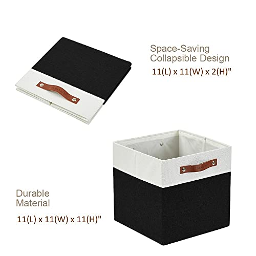 DECOMOMO Cube Storage Bins | Fabric Storage Cubes Closet Organizer Cubby Bins for Shelves Cloth Nursery Decorative Storage Cubes with Handles (Black &White, 11 x 11 x 11 inch)
