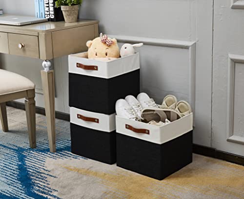 DECOMOMO Cube Storage Bins | Fabric Storage Cubes Closet Organizer Cubby Bins for Shelves Cloth Nursery Decorative Storage Cubes with Handles (Black &White, 11 x 11 x 11 inch)