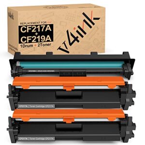 v4ink 3pk compatible replacement for hp 17a 19a cf217a toner cartridge cf219a drum black ink set for hp pro mfp m130fw m130nw m130fn m130a m102w m102a printer (1 drum + 2 toners)