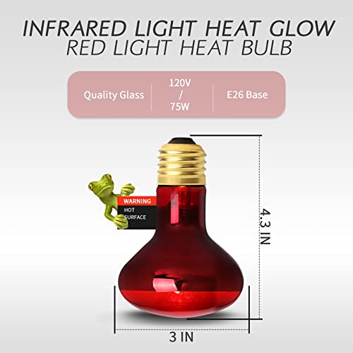 FIVEAGE 75W Red Heating Light Infrared Bulb UVA Spot Heat Lamp for Reptile and Amphibian Use - Lizard Tortoise Spider Snake Chameleon 2 Pack