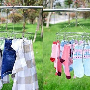 2 Pack Stainless Steel Sock Drying Rack with 72 Clips, Swivel Wind-Proof Hook Clothes Hanger Dryer for Sock, Underwear, Bra, Laundry Accessories