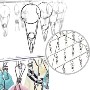 2 Pack Stainless Steel Sock Drying Rack with 72 Clips, Swivel Wind-Proof Hook Clothes Hanger Dryer for Sock, Underwear, Bra, Laundry Accessories