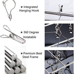 2 Pack Stainless Steel Sock Drying Rack with 72 Clips, Swivel Wind-Proof Hook Clothes Hanger Dryer for Sock, Underwear, Bra, Laundry Accessories