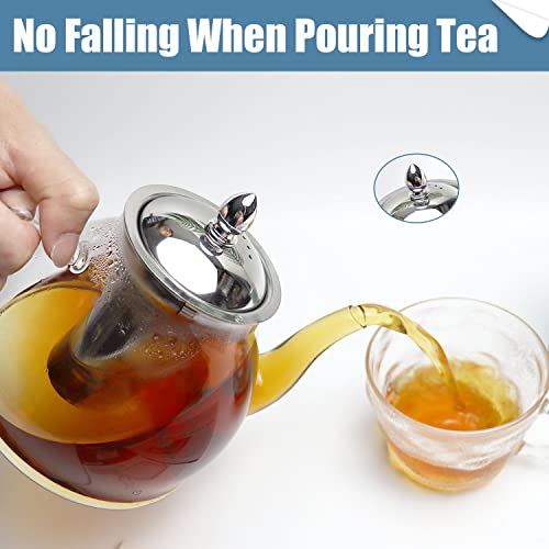 TETWIN Glass Teapot Including 2 Blooming Flower Tea Balls, Stovetop Safe Tea Pot with Removable Infuser for Blooming and Loose Leaf Tea, 1000ml / 33.8oz