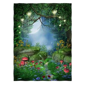 kameng 60" x 80" sofa/bed blankets mushrooms enchanted forest pattern comfortable warm velet plush throw blanket