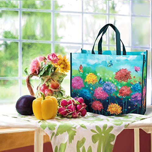 NymphFable 6 Pack Grocery Bags Reusable Peony Colorful Flowers Butterflies Shopping Bags Washable Foldable Tote Bag