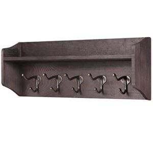 lavievert coat hooks with storage shelf wall-mounted, rustic wood hanging coat rack with 5 vintage metal hooks for entryway, living room, kitchen, bathroom