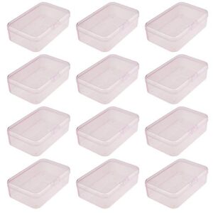goodma 12 pieces mini rectangular plastic boxes empty storage organizer containers with hinged lids for small items and other craft projects (pink, 3.3 x 2.2 x 1 inch)