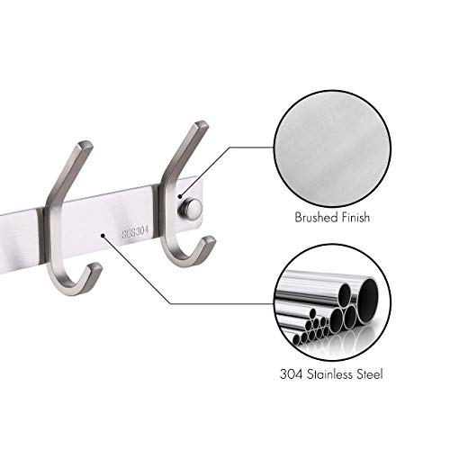 None/Brand Rustproof Coat Rack Wall Mounted Stainless Steel 3-Hook Towel Hook Hook Rack Hook Rail Rust Resistant Brushed Finish, AH203H3-2