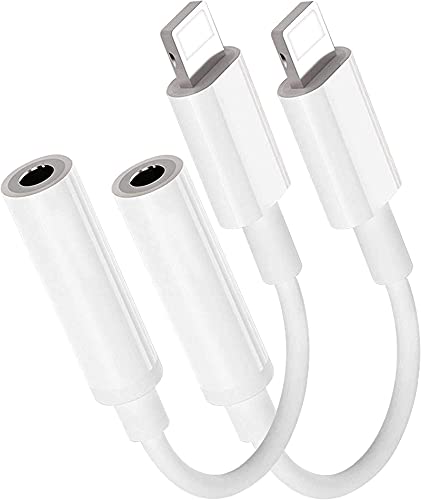 esbeecables 2 Pack for iPhone 3.5mm Headphones Adapter, Apple MFi Certified Lightning to 3.5mm Earphones/Headphones Jack Aux Audio Adapter Dongle for iPhone 14/13/12/11/XS/XR/X/8/7/SE, Support All iOS