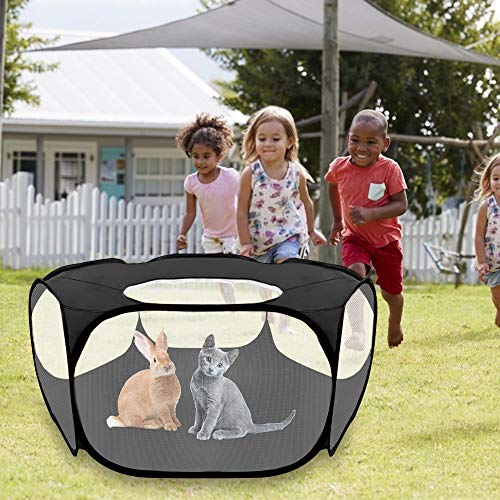 SlowTon Small Animal Playpen Cat Pen, Waterproof Indoor Guinea Pig Cage with Zipper Top Cover, Portable Outdoor Exercise Fence Play Pen for Kitten Rabbit Ferret Chinchilla