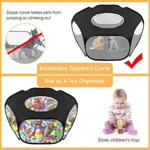 SlowTon Small Animal Playpen Cat Pen, Waterproof Indoor Guinea Pig Cage with Zipper Top Cover, Portable Outdoor Exercise Fence Play Pen for Kitten Rabbit Ferret Chinchilla