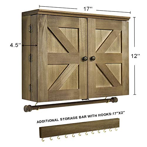 GLANT Rustic Wall Mounted Jewelry Organizer with Wooden Barndoor Decor,Wooden Wall Mount Holder,Jewelry holder for Necklaces, Earings, Bracelets, Ring Holder (Wood color)