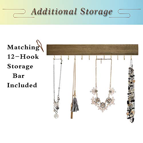 GLANT Rustic Wall Mounted Jewelry Organizer with Wooden Barndoor Decor,Wooden Wall Mount Holder,Jewelry holder for Necklaces, Earings, Bracelets, Ring Holder (Wood color)