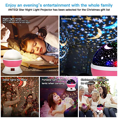 Star Projector Night Lights for Kids, ANTEQI Kids night Light With Timer Rotation for Ceiling for Adult Teen Girls Room Decor