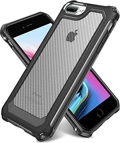 SUPBEC iPhone 8 Plus Case, iPhone 7 Plus Case, Slim Carbon Fiber Shockproof Protective Cover with Screen Protector [x2] [Military Grade Drop Protection] [Anti Scratch&Fingerprint], 5.5", Black