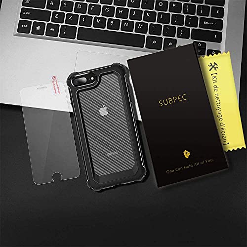 SUPBEC iPhone 8 Plus Case, iPhone 7 Plus Case, Slim Carbon Fiber Shockproof Protective Cover with Screen Protector [x2] [Military Grade Drop Protection] [Anti Scratch&Fingerprint], 5.5", Black