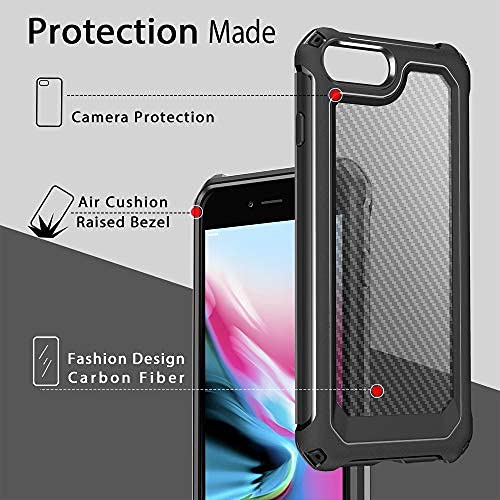 SUPBEC iPhone 8 Plus Case, iPhone 7 Plus Case, Slim Carbon Fiber Shockproof Protective Cover with Screen Protector [x2] [Military Grade Drop Protection] [Anti Scratch&Fingerprint], 5.5", Black