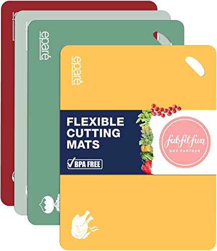 Flexible Plastic Cutting Boards for Kitchen - Set of Large Chopping Mats for Cooking – Non Slip Kitchen Mats, Dishwasher Safe, Foldable by Eparé