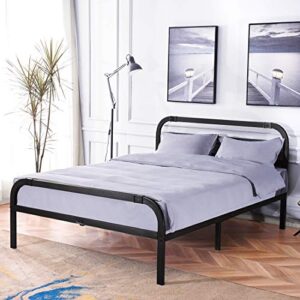tatago 14 inch queen bed frame with 40 inch matte curved design headboard and footboard, heavy duty metal platform mattress foundation, 3500lbs extra-strong support, no noise